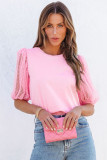 Pink Tulle Puff Sleeve Top