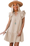 Beige Tiered Ruffled Sleeves Mini Dress with Pockets