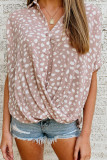 Pink Leopard Printed Short Sleeves Twist Shirt