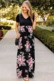 Black Contrast Floral Empire Waist Maxi Dress
