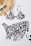 White 3pcs Leopard Bikini & Sarong Swim Set