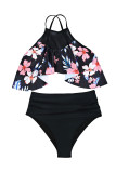 Black Mesh Floral Splicing Bikini
