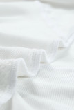White Contrast Knit Splicing V Neck Studded Blouse