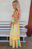 Yellow Color Block Striped Bow Knot Straps Maxi Dress