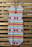 Colorful Stripes Aztec Print Spaghetti Straps Dress