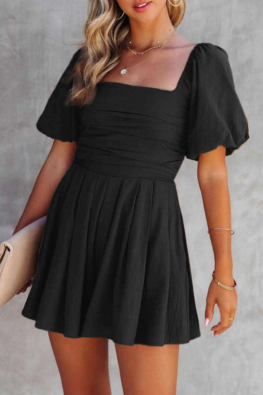 My Pleasure | Black Square Neck Ruched Maxi Dress
