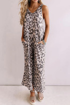 Leopard Sleeveless Jumpsuit with Pockets 