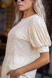 Apricot Sequin Puff Sleeve Top