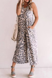 Leopard Sleeveless Jumpsuit with Pockets 