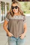 Gray Short Sleeve Embroidered Blouse