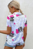 Abstract Geometric Print Open Button Blouse