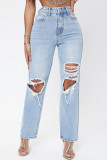 High Waist Washed Ripped Jeans 