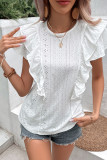 White Eyelet Ruffles Tiered Sleeves Top