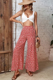 Red Floral Wide Leg Flare Pants 