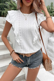 White Eyelet Ruffles Tiered Sleeves Top