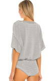 Gray Drop Shoulder Sleeve Oversize Bodysuit
