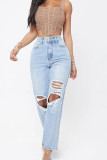High Waist Washed Ripped Jeans 