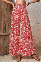 Red Floral Wide Leg Flare Pants 