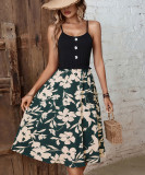 Button Down Black High Waist Cami Floral Midi Dress