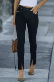 Black Studded Seamed Stitching Slit Leg Skinny Jeans
