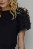 Black Mesh Ruffled Short Sleeve T Shirt