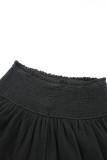 Black Smocked High Waist Ruffle Shorts