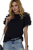 Black Mesh Ruffled Short Sleeve T Shirt