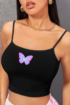 Butterfly Spaghetti Straps Crop Top