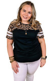 Black Sequin Striped Patchwork Short Sleeve Plus Size T Shirt