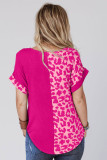 Rose Half Leopard Patchwork Short Sleeves Top