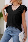 Plain V Neck Ruffles Tiered Sleeves Top