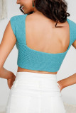 Turquoise Twisted Knit Crop Top
