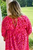Rose Plus Size 3/4 Sleeves V Neck Leopard Dress