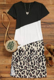 Black Leopard Color Block Side Slit T Shirt Maxi Dress