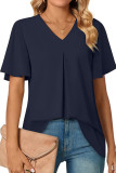 Plain V Neck Flare Sleeves Top