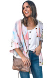 Multicolor Floral Print Open Front Bell Sleeve kimono