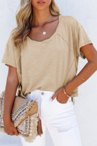 Apricot Solid Patched Side Slit T Shirt