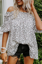 Leopard Frilled Off Shoulder Puff Sleeve Blouse