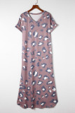Leopard Print V Neck Long T-shirt Dress