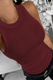 Red Solid Ribbed Knit Slim Fit Tank Top