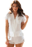 White Spot Woven Lace Splicing Short Sleeve Shirt Pajamas Set