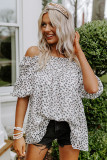 Leopard Frilled Off Shoulder Puff Sleeve Blouse