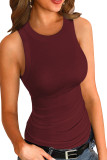 Red Solid Ribbed Knit Slim Fit Tank Top