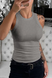 Gray Solid Ribbed Knit Slim Fit Tank Top