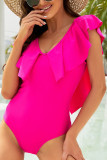 Rose Ruffles Cape Backless One Piece Swimsuit
