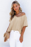 Apricot Solid Patched Side Slit T Shirt