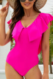 Rose Ruffles Cape Backless One Piece Swimsuit