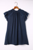 Sky Blue Tiered Ruffled Sleeve Drawstring V Neck Plus Size Blouse