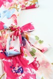 Multicolor Sweet Floral Wrap V Neck Skater Dress