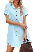 Turndown Collar Button Up Plain Shirt Dress 